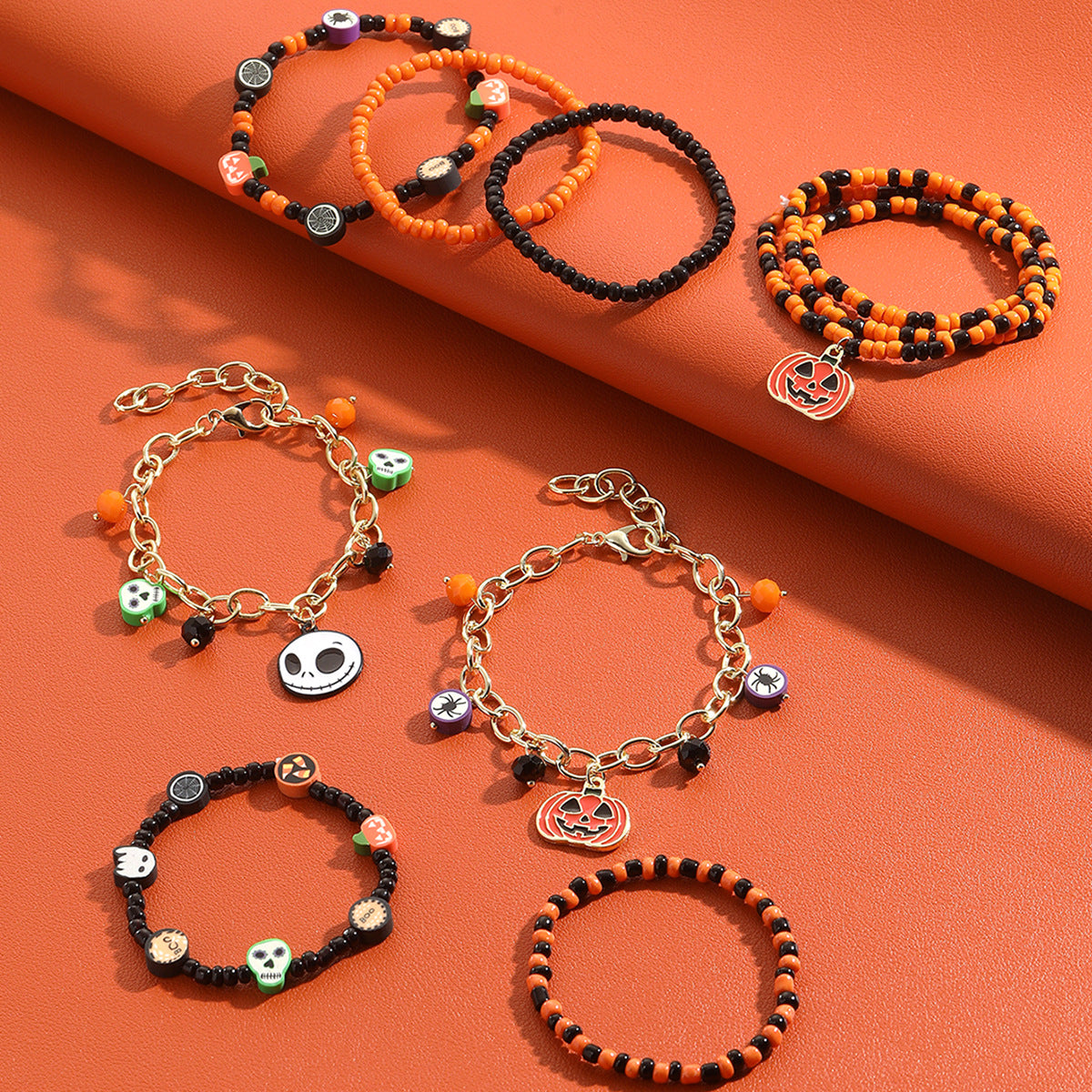 Wholesale Halloween Polymer Clay Skull Pumpkin Beaded Bracelet